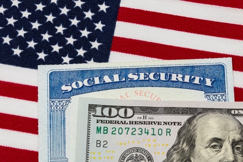 social security card, american flag, money