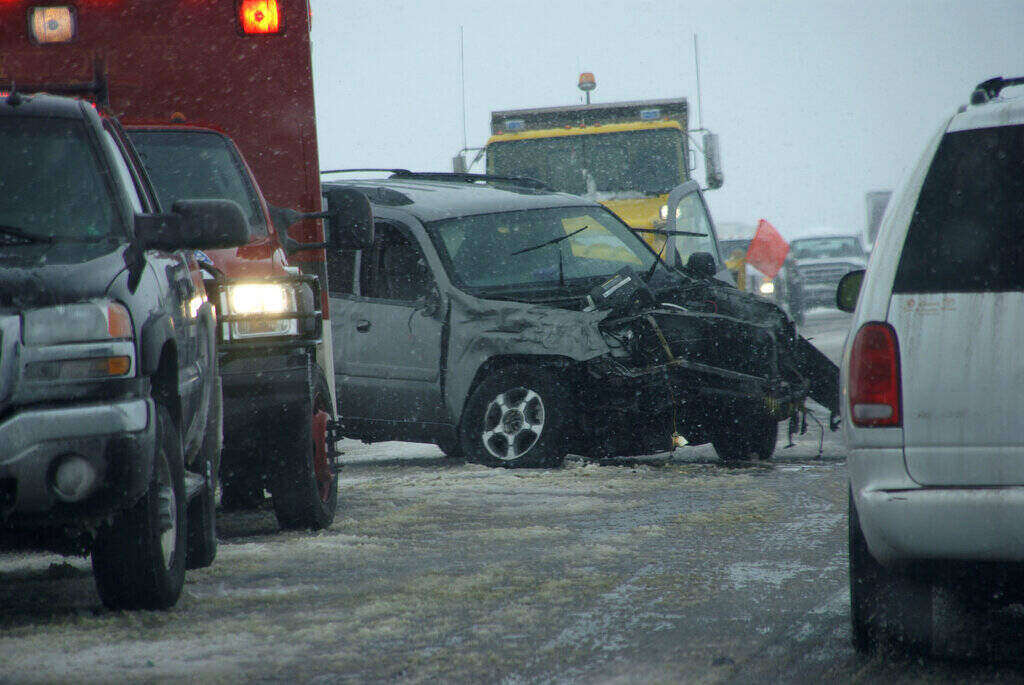 Traffic accident on icy road
